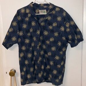 Ky’s Locally Made in Hawaii Hawaiian Shirt Men’s Blue Palm Tree Aloha Button Up